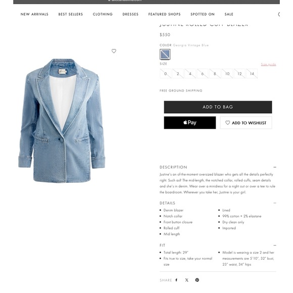 Alice + Olivia Justine Denim Rolled Cuff Blazer Jacket - Picture 3 of 16